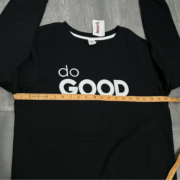 NWT Secret Soul “Do Good” black White Embroidered Logo Tunic Sweatshirt M - Picture 7 of 9